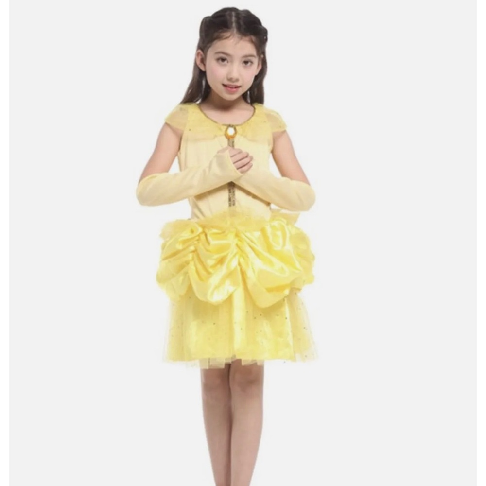 Spooktacular Girls' Beautiful Belle Princess Dress-Up Costume Set with Gloves, L